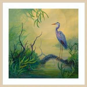 Amanti Art Summer Heron by Floy Zittin Wood Framed Wall Art Print - 1 of 4