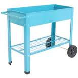 Sunnydaze Outdoor Galvanized Steel Raised Mobile Elevated Planter Cart with Handlebar and Wheels - 43"