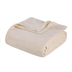 HomeRoots Twin Ivory Cotton Basketweave Geometric Blanket - 1 of 4