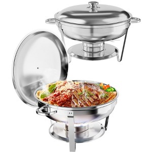 Chafing Dish Buffet Set 2 Pack, 5QT Round Stainless Steel Food Warmers with Food & Water Pan, Lid, Frame, Fuel Holder for Parties, Wedding, Camping - 1 of 4