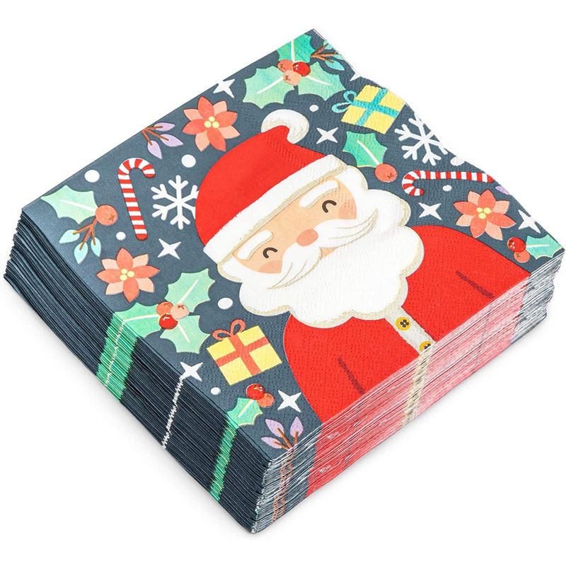 Blue Panda 50-Pack Santa Claus Disposable Paper Cocktail Napkins for Christmas Party Supplies Decorations, 1 of 8