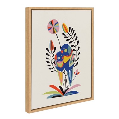 Colorful Abstract Rainbow Lorikeet Canvas Wall Art with Natural Frame