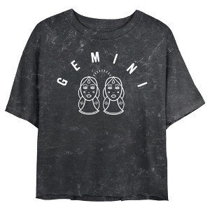 Junior's Women Lost Gods Zodiac Gemini Line Symbol Crop T-Shirt - 1 of 4