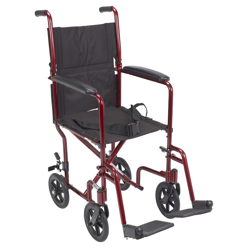 Drive Medical Lightweight Transport Wheelchair, 17" Seat, Red, 1 of 8