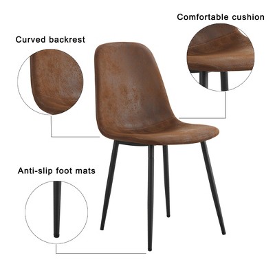 Gulches Modern Medieval Dining Table Set with 4 Brown Tech-Fabric Chairs, Upholstered Side Chairs with Sturdy Black Metal Legs, for Home Kitchen