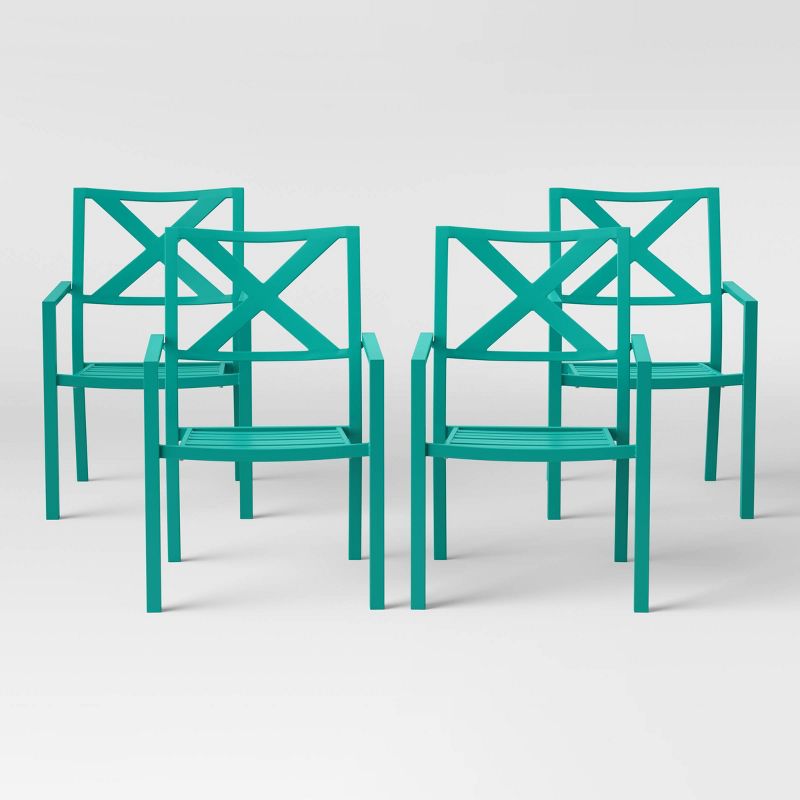 Afton 4pk Metal Stack Patio Dining Chair Turquoise - Threshold&#8482;, 1 of 5