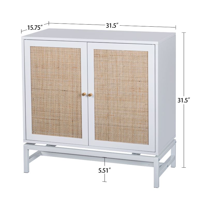 Set of 2, Natural Rattan 2 Door Cabinets with 1 Adjustable Internal Shelf - ModernLuxe, 3 of 12