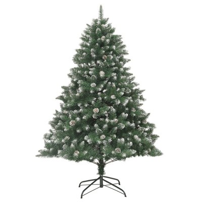 vidaXL Artificial PVC Christmas Tree with Stand - 82.7", Green and White Snow-Flocked Look, Easy Assembly with Hinged Construction