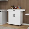 MAYEERTY White Rolling Kitchen Island Trolley, Rubber Wood Top 1 Drawer 2 Doors Adjustable Shelves - 2 of 4