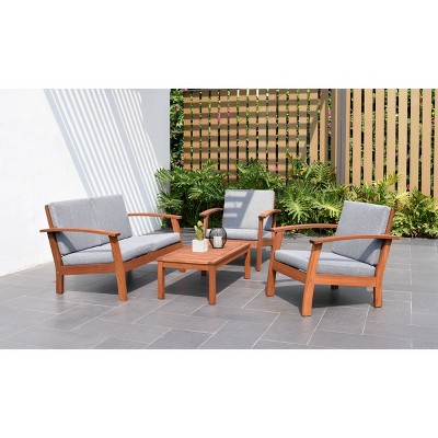Laguna Beach 4pc Patio Conversation Set made with Durable 100% FSC Eucalyptus Wood - Gray - Amazonia