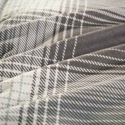 Twin Gray Plaid Down Alternative Microfiber Comforter Set