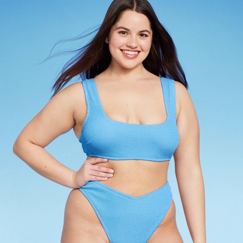 Women's Pucker Square Neck Wide Strap Bralette Bikini Top - Wild Fable™  Blue Xl : Target