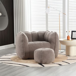 Bean Bag Sofa with Ottoman, Modern Soft Bean Bag Chair with Armrests, Chenille Square Lazy Couch - 1 of 4