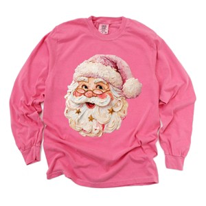 Santa Face Textured Paint - Women's Garment Dyed Long Sleeve Graphic T-Shirt - 1 of 4