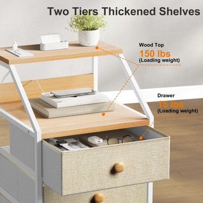 Taupe 3-Drawer Nightstand with Charging Station and Wood Top