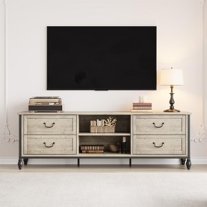 Vintage TV Stand for 65/75 inch TV，65 inch Retro Entertainment Center with 4 Drawers，Long Short Wood TV Consol/cabinets - 1 of 4