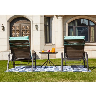 Aqua 3-Piece Outdoor Metal Chaise Lounge Set with Cushions