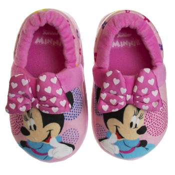 Disney Kids Girl's Minnie Mouse Slippers - Plush Lightweight Warm Comfort Soft Aline House Slippers  Fuchsia Pink (size 5-12 Toddler-Little Kid)