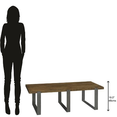 Transitional 60'' Rectangular Metal & Wood Cocktail Table in Brown