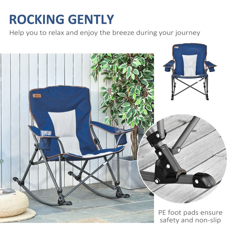 Outsunny Outdoor Folding Beach Camping Chair with Strong Steel Legs, Side Cup Holder, & Durable Oxford Fabric, 3 of 9
