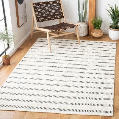 Black and Ivory Striped Wool Tufted 4' x 6' Area Rug