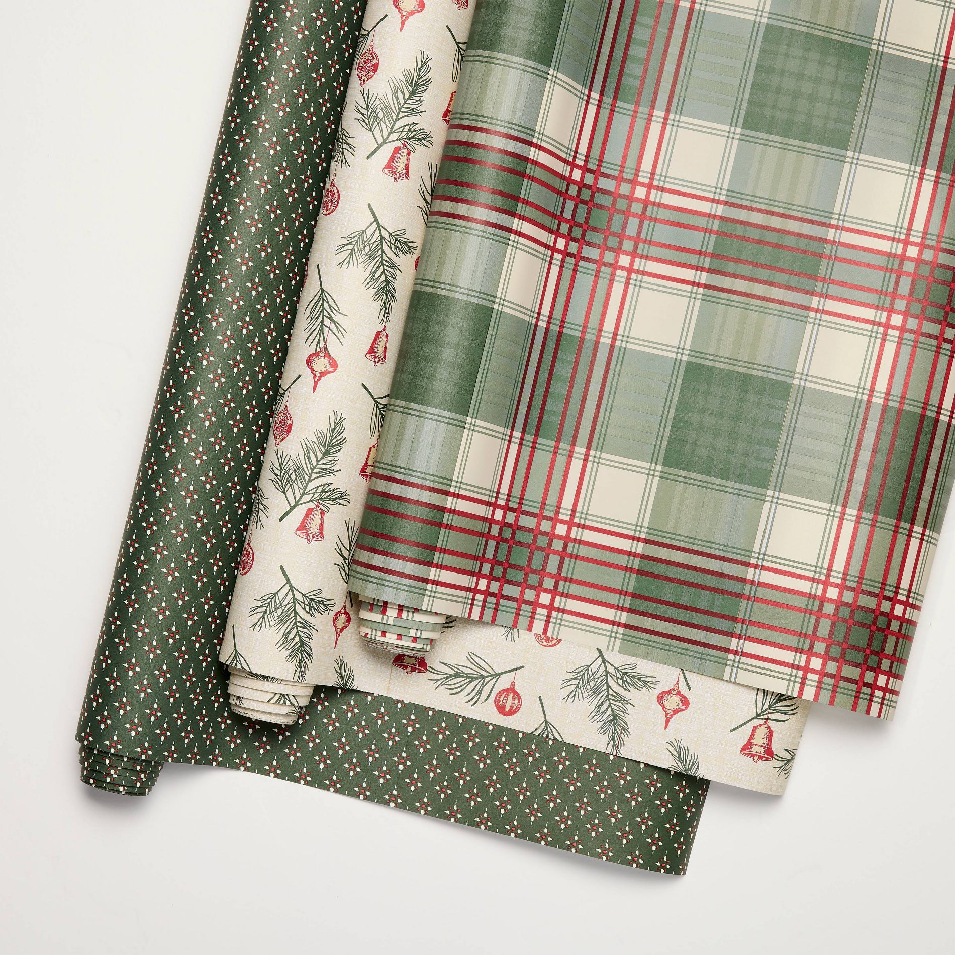 Set of 3 Plaid Gift Wrap Starburst/Ornament/Pine Sprigs - Hearth & Hand™ with Magnolia