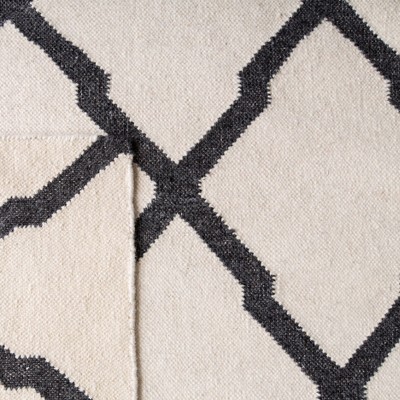 Ivory and Charcoal Geometric Wool Runner Rug 2'6" x 8'