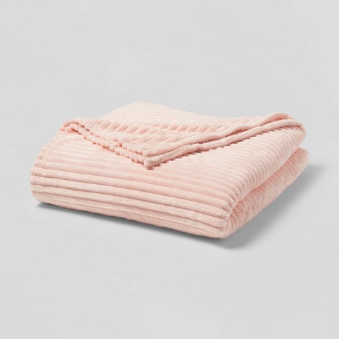 Full Queen Ribbed Plush Bed Blanket Pink Room Essentials