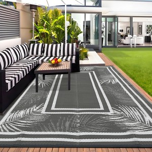 Waterproof Outdoor Rug, Reversible Plastic Straw Rugs, Portable RV Mat, Leaf Border Carpet, Camping, Porch, Balcony, Backyard, Beach, Pool - 1 of 4