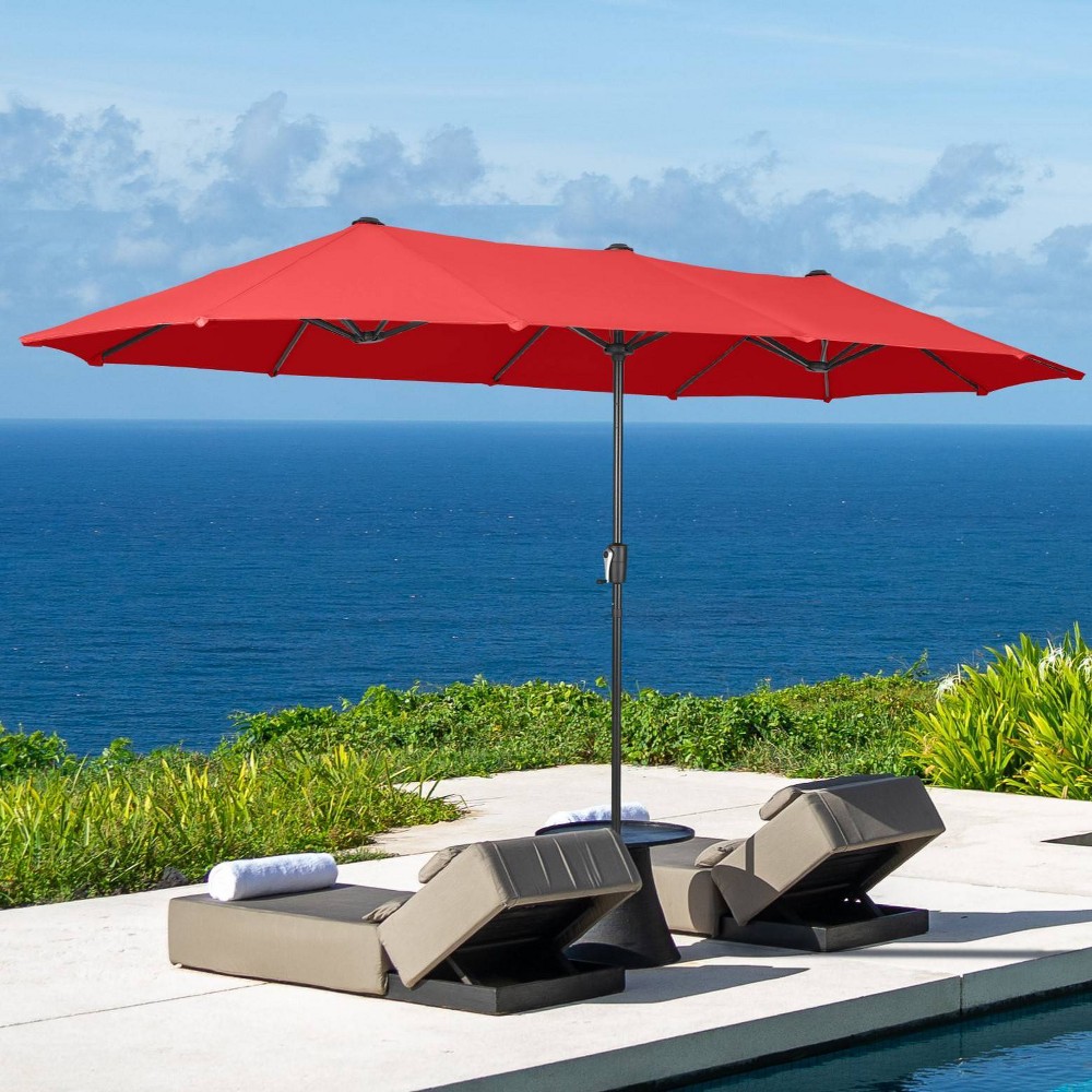 Photos - Parasol 13' x 6.5' Outdoor Patio Market Umbrella Red - Captiva Designs: UV & Water-Resistant, Steel Frame, Crank Lift