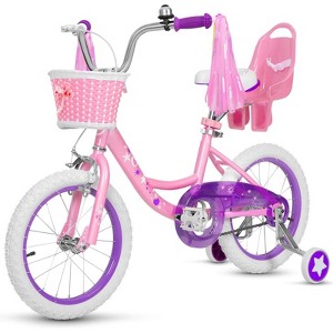hykolity 16 inch Girls Bike Princess Bicycle for Age 4-7 Years Old Rider Height 41-53 inch includes Training Wheel Basket Doll Seat Flesh Pink - 1 of 4