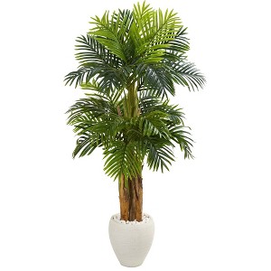 Nearly Natural 5.5-ft Triple Areca Palm Artificial Tree in White Planter - 1 of 1