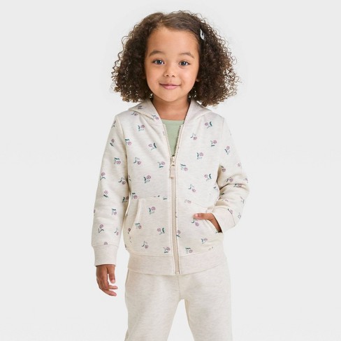 Toddler Girls' Fleece Zip-Up Floral Sweatshirt - Cat & Jack™ Beige 12M