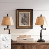 Regency Hill Andrea 22 1/2" High Small Farmhouse Rustic Desk Lamps Set of 2 Smart Socket Swing Arm Brown Bronze Finish Metal Home Office Living Room - 2 of 4