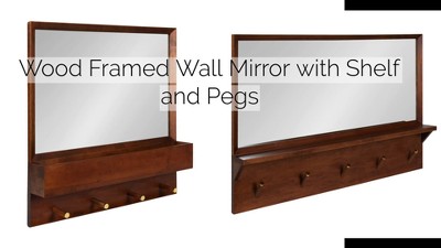 Walnut Wood Framed Rectangular Wall Mirror with Hooks