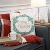 Northlight 18" Embroidered "Merry Christmas" Wreath Cotton Square Throw Pillow - 2 of 4