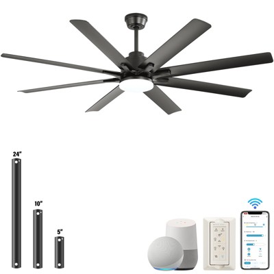 HOMLUX 66" Smart Control Ceiling Fans with Dimmable LED Light & Reversible Motor,Black/Sliver