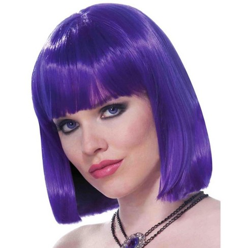 Medium Length Sleek Neon Purple Adult Costume Wig With Bangs Target