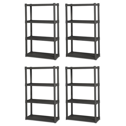 Gracious Living 4 Shelf Fixed Height Ventilated Medium Duty Shelving Unit +  4 10-Gallon Storage Bins & Lids for Home, Garage, or Basement, Black