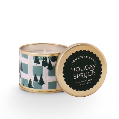 4.8oz Small Round Tin Jar Candle Holiday Spruce - Signature Soy