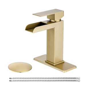 PAGED Waterfal Bathroom Faucets Single Handle Bathroom Sink Faucet Modern Vanity Basin Faucet with Deck Plate & Overflow Pop Up Drain - 1 of 4
