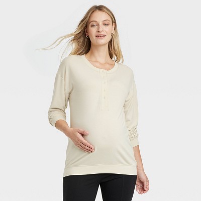 Image of Long Sleeve Henley Maternity And Beyond Shirt - Isabel Maternity by Ingrid & Isabel™ Beige L