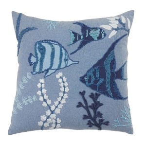 Saro Lifestyle Down-Filled Throw Pillow With Stonewashed Fish Design - 1 of 3