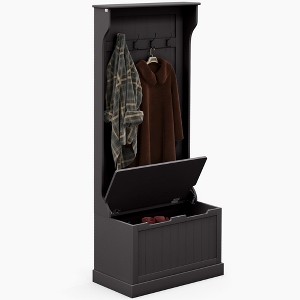 Aghana Digitals Black Entryway Hall Tree: 4 Steel Hooks, Storage Bench with Hinged Top & - 1 of 4