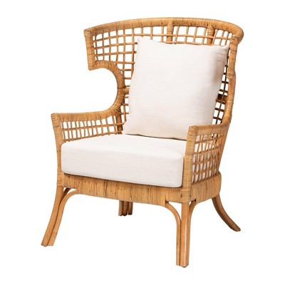 Handcrafted White Rattan Accent Chair with Swoop Arms