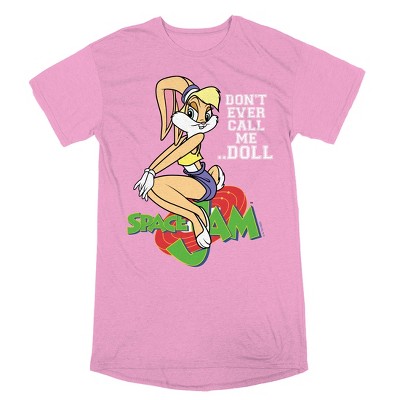 Space Jam Lola Bunny Sitting On Logo Women's Pink Short Sleeve Crew Neck Tee
