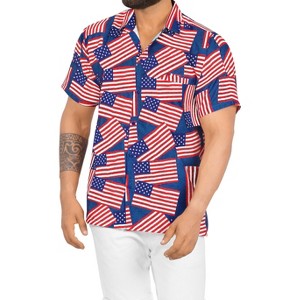 LA LEELA Men's 4th of July Patriotic US American Flag Shirt Short Sleeve Button Down Holiday Hawaiian Shirts for Men - 1 of 4