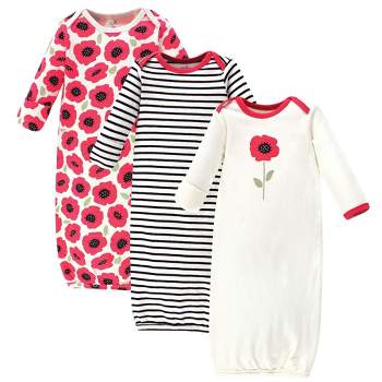Touched by Nature Baby Girl Organic Cotton Long-Sleeve Gowns 3pk, Poppy, 0-6 Months