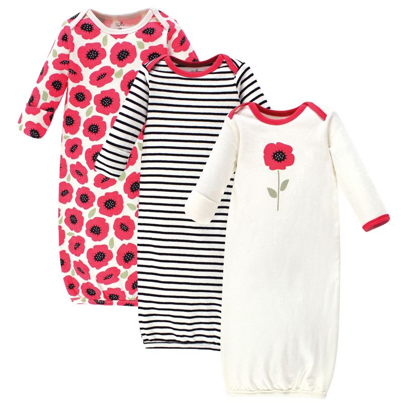 Touched by Nature Baby Girl Organic Cotton Long-Sleeve Gowns 3pk, Poppy, 0-6 Months, 1 of 6