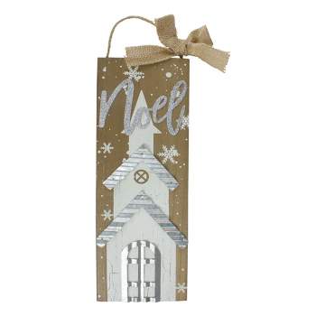 Northlight 12.5 White Church and Snowflakes with Metal Noel Wooden Christmas Wall Decoration